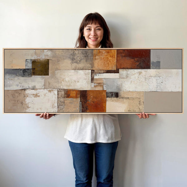 Burnt Orange Grey Stone Horizontal Canvas Artwork Framed Clay Echoes