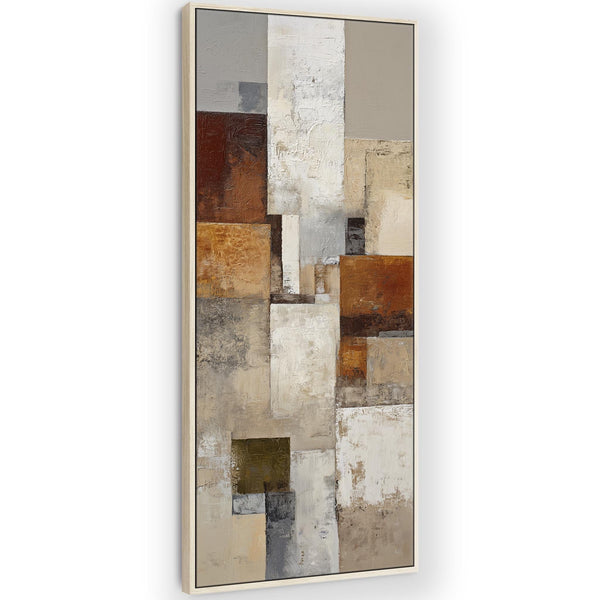 Tall Orange Grey Stone Upright Canvas Artwork Framed Neutral Echo