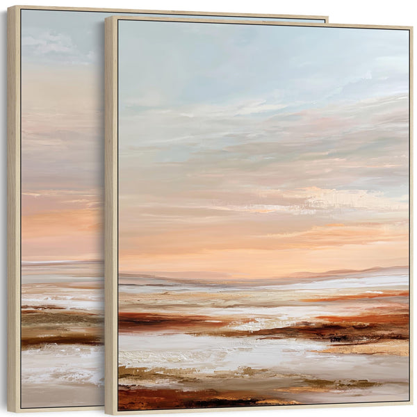 Orange Grey - Rust Horizons Abstract Landscape - Pair of Framed Abstract Artwork - Set of 2