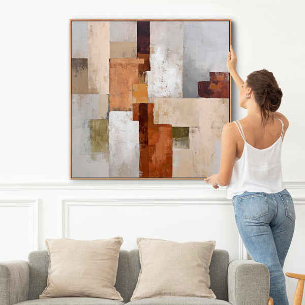 Rust Orange Grey Stone Framed Artwork on Canvas Earth Shadows