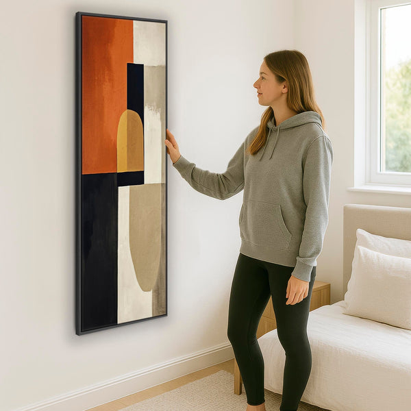 Tall Vertical Rust Orange Framed Upright Canvas Artwork Mid Century