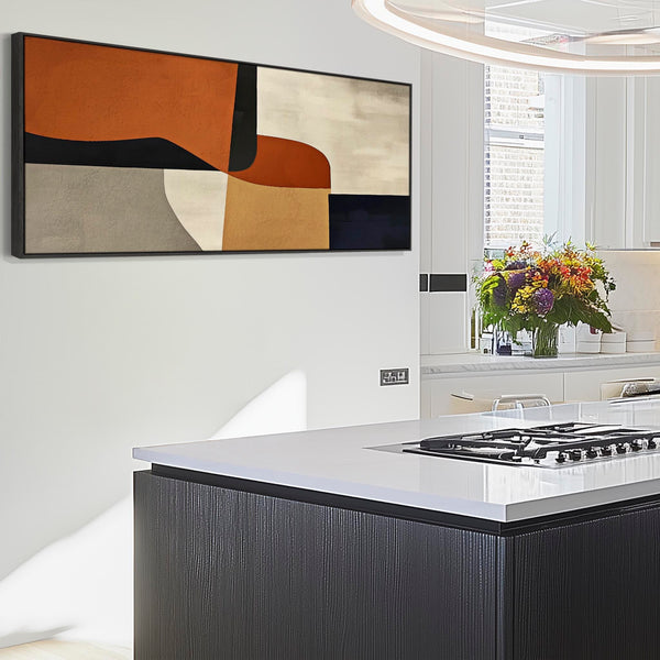 Wide Orange Rust Retro Framed Horizontal Artwork Canvas