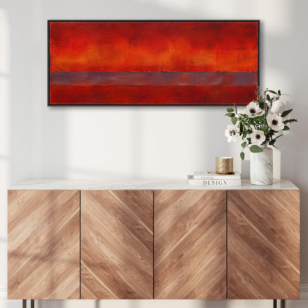 Wide Deep Red Abstract Framed Horizontal Canvas - Afterglow