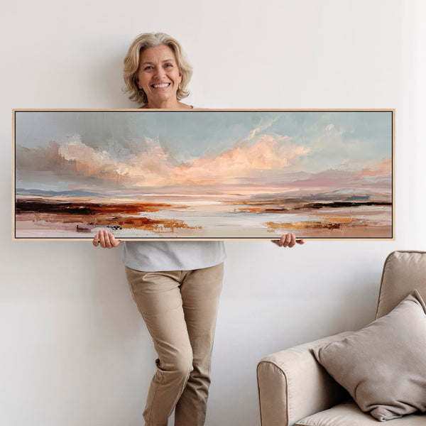 Wide Framed Panoramic Wall Art Narrow Horizon Glow