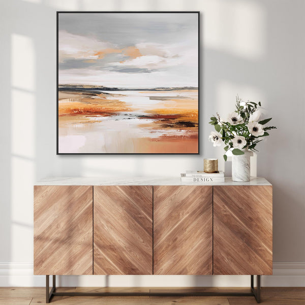 Abstract Landscape - Rust Shores Framed Orange Grey Square Wall Art