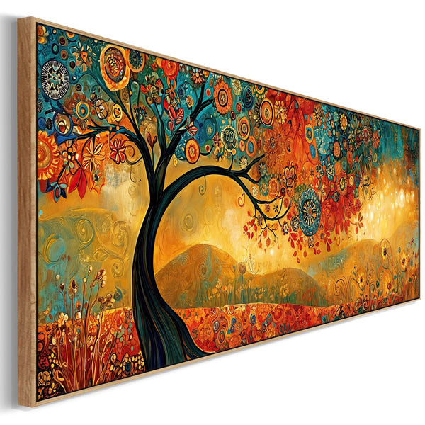 Wide Gustav Klimt inspired Framed Canvas Picture - Orange Teal
