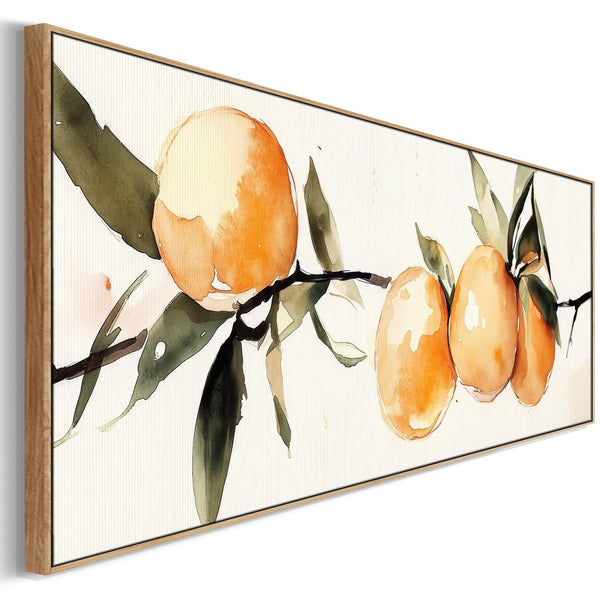 Wide Orange Kitchen Wall Art Framed Horizontal Canvas - Fruit Harvest for Kitchen