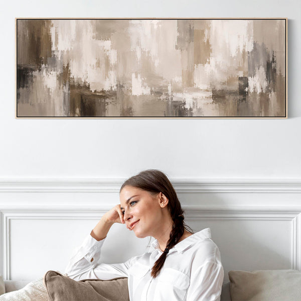 Bedroom Framed Wall Art Over the Bed - Nude Brown Cream Canvas