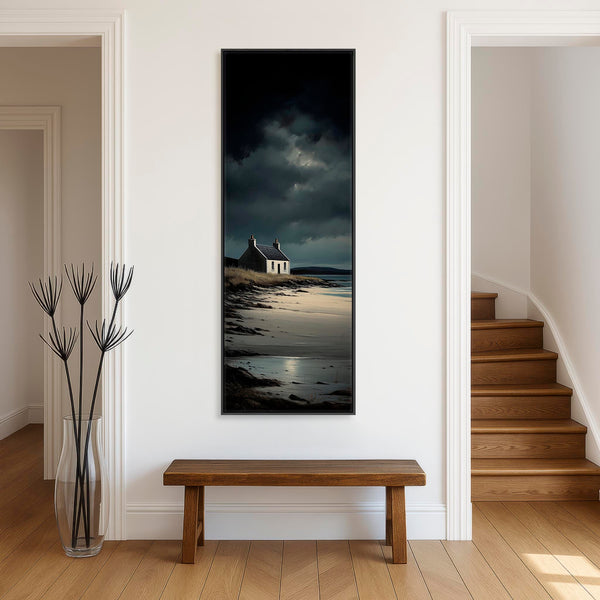 Tall Framed Scottish Print on Canvas Coastal Retreat