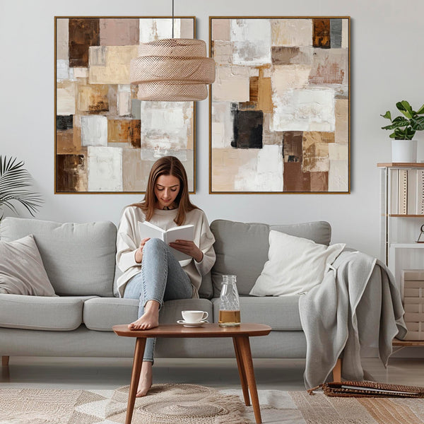 Extra Large Pair Framed Art Canvases - Oversized Earth - Set 2
