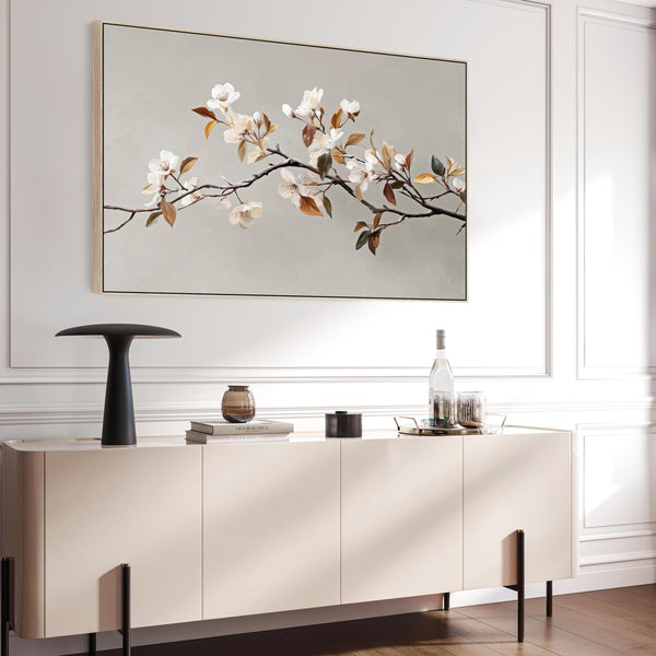 Warm Scandi Neutral Framed Blossom Wall Art for lounge - Tawny