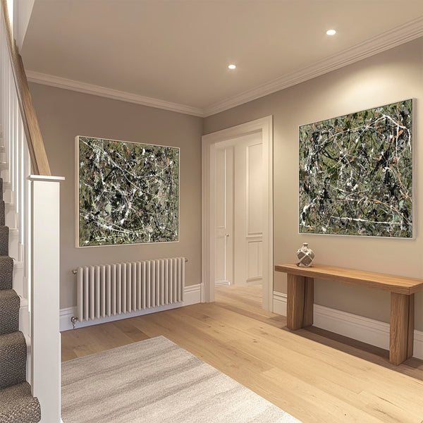Extra Large Framed Abstract Canvas Pair - Sage Green Set of 2