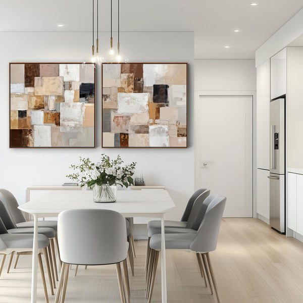 Oversized Pair Framed Canvases - Huge Abstract Artwork - Set 2