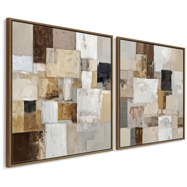 Oversized Pair Framed Canvases - Huge Abstract Artwork - Set 2