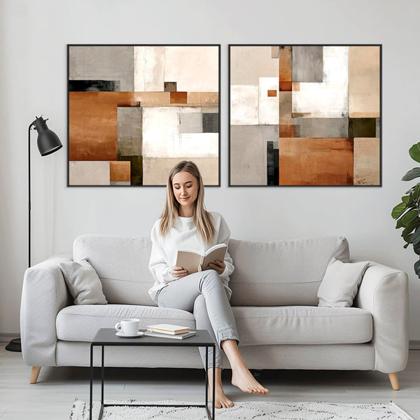 Orange Grey Framed Wall Art Canvas Terracotta Balance