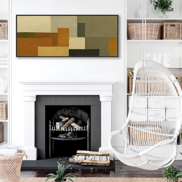 Wide Mustard Green Horizontal Framed Canvas Panoramic - Autumn Ochre