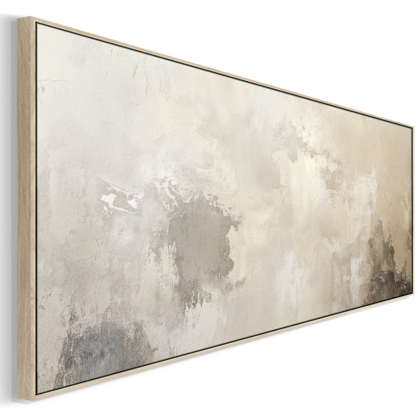 Wide Beige Neutral Framed Artwork on Canvas Abstract Panoramic for Bedroom