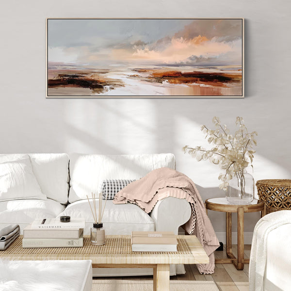 Long Framed Wide Wall Art - Panoramic Blush Horizon