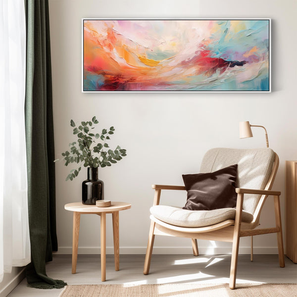 Bright Colourful Abstract Framed Wide Wall Art Modern Canvas