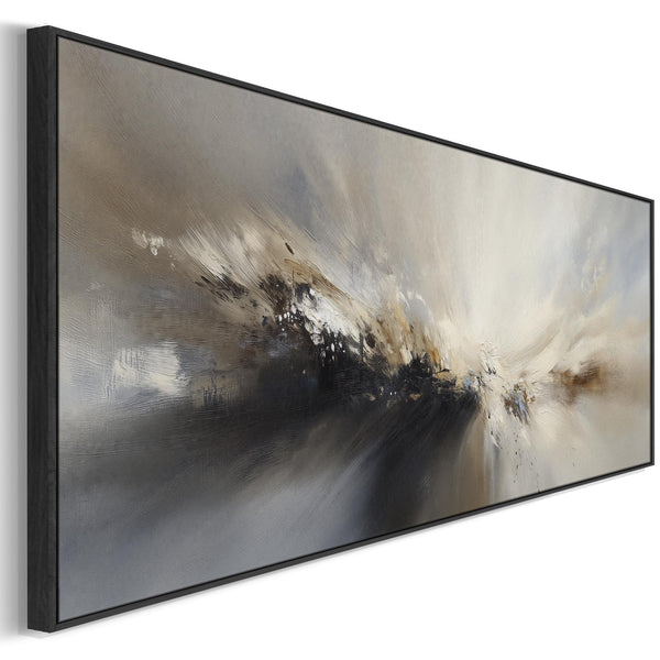 Grey Neutral Long Framed Wide Canvas Art Panoramic Abstract Landscape for Kitchen Dining Room