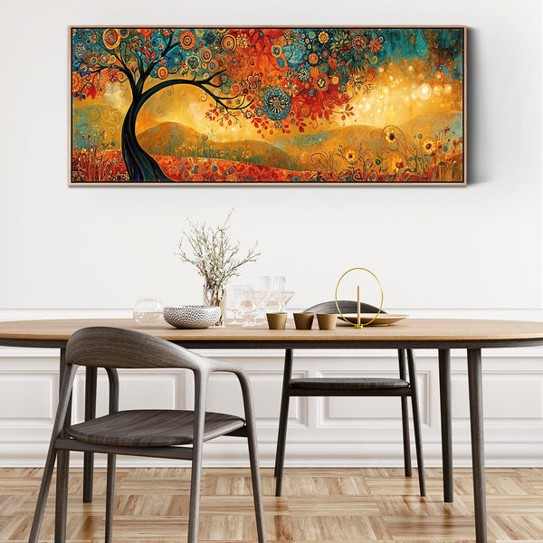 Wide Gustav Klimt inspired Framed Canvas Picture - Orange Teal