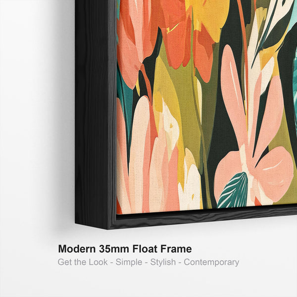 Wide Framed Floral Wall Art Canvas Colourful Abstract Flowers