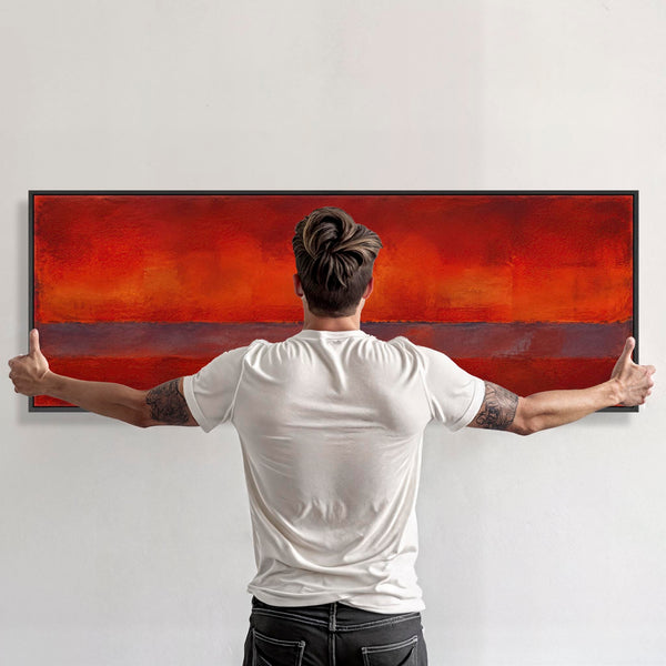 Wide Deep Red Abstract Framed Horizontal Canvas - Afterglow