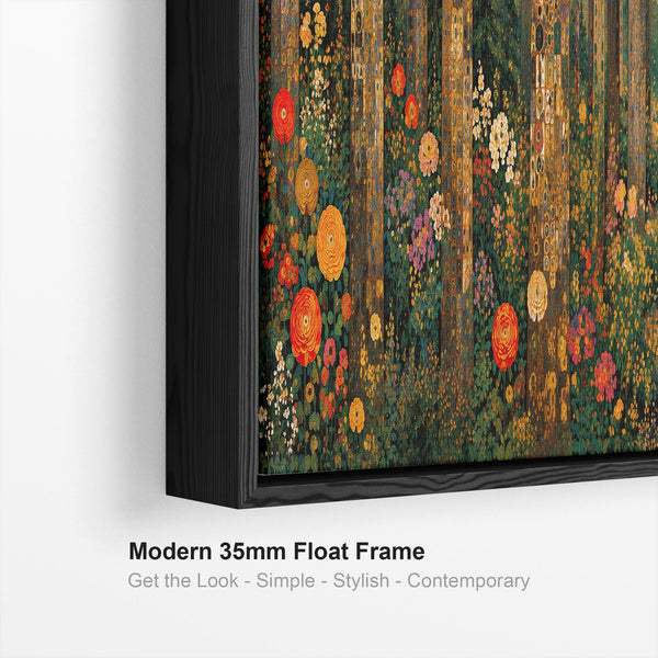 Wide Gustav Klimt inspired Framed Canvas Art - Colourful Forest