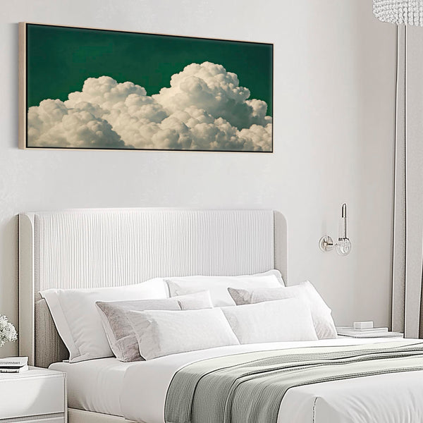 Wide Emerald Green Clouds Panoramic Framed Wall Art Canvas