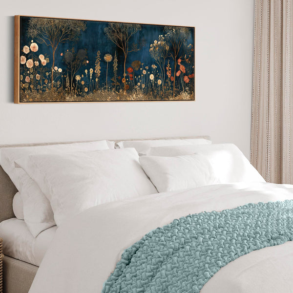Wide Gustav Klimt inspired Framed Canvas - Golden Wildflower