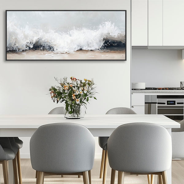 Wide Horizontal Framed Wall Art Canvas Greige Neutral Narrow Panoramic