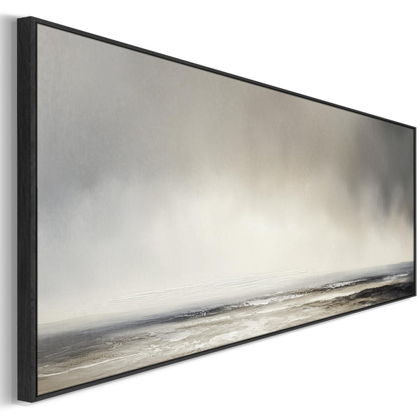 Grey Neutral Long Framed Wide Canvas Art Panoramic Abstract Landscape for Kitchen