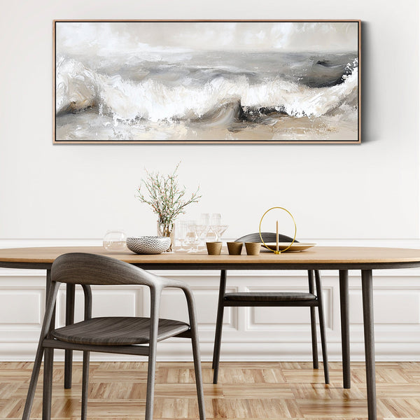 Greige Abstract Framed Wall Art Canvas Neutral Grey Narrow Panoramic