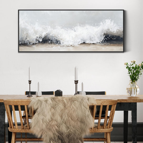 Wide Horizontal Framed Wall Art Canvas Greige Neutral Narrow Panoramic