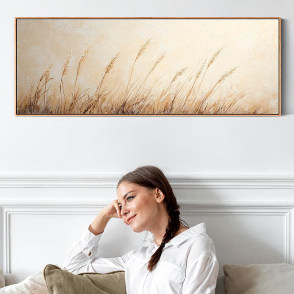 Neutral Beige Horizontal Panoramic Wide Framed Canvas Artwork