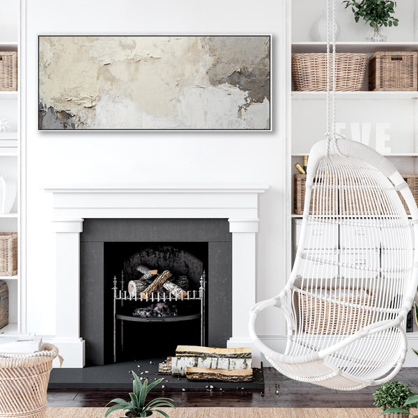 Long Thin Panoramic Wall Art Canvas Neutral Cream Grey Abstract