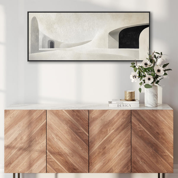 Long Thin Narrow Artwork on Canvas Modern Wide Beige Black Panoramic