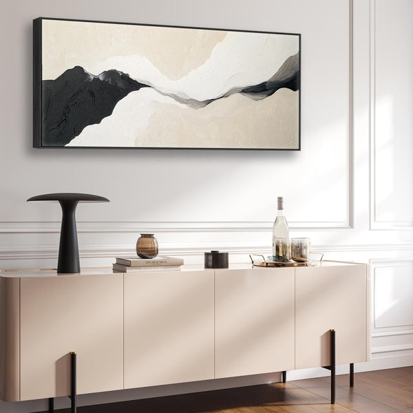 Wide Narrow Horizontal Wall Art Print Neutral Beige Black Panoramic