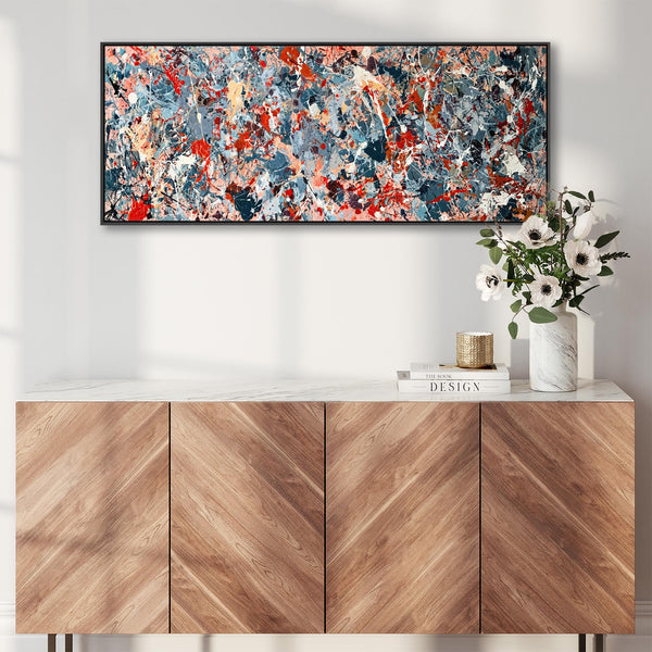 Wide Horizontal Jackson Pollock Inspired Framed Canvas Splash