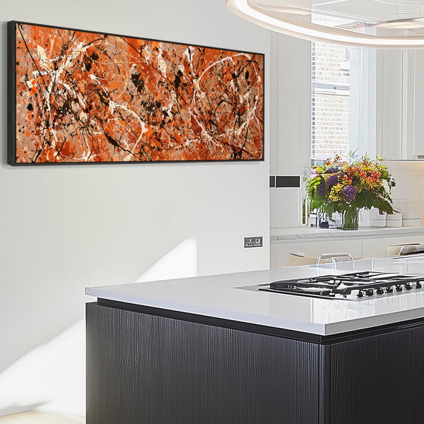 Wide Abstract Panoramic Wall Art Framed Jackson Pollock Style