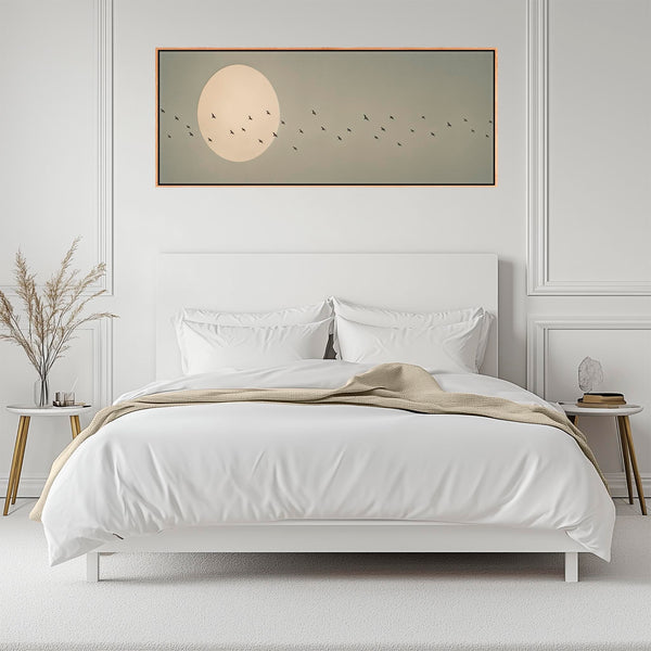 Sage Green Framed Canvas - Japandi Birds - Olive Tones