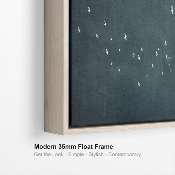 Japandi Flock Birds - Blue Canvas Artwork - Frame Included