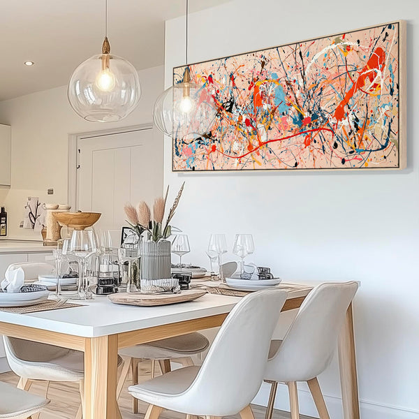 Wide Colourful Abstract Canvas Art Long Jackson Pollock Style