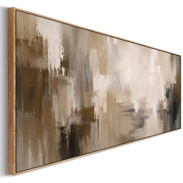 Wide Panoramic Framed Wall Art Long Nude Brown Cream Canvas