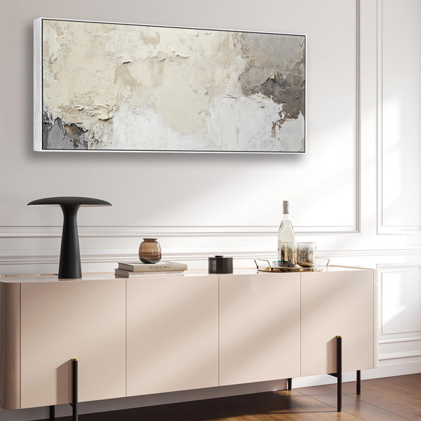 Long Thin Panoramic Wall Art Canvas Neutral Cream Grey Abstract