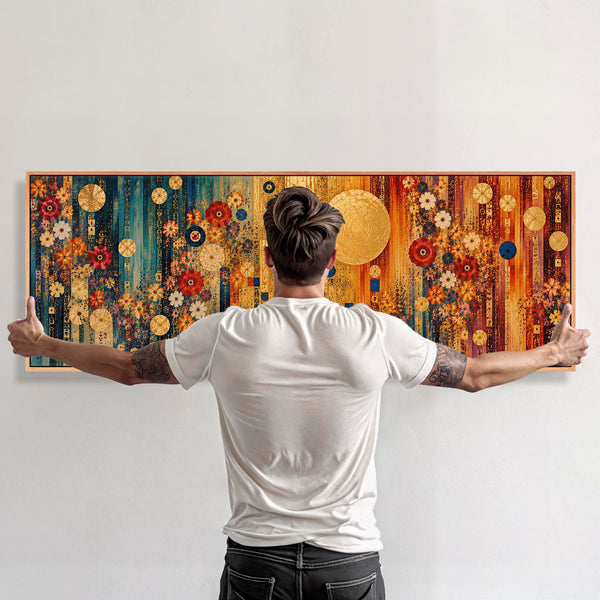 Wide Maximalist Gustav Klimt inspired Framed Canvas - Colourful
