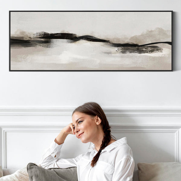 Neutral Greige Wide Horizontal Narrow Wall Art Modern Abstract Panoramic