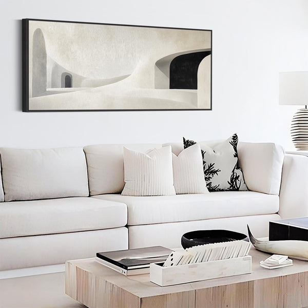 Long Thin Narrow Artwork on Canvas Modern Wide Beige Black Panoramic