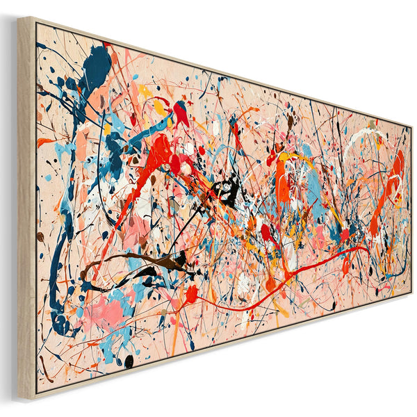 Wide Colourful Abstract Canvas Art Long Jackson Pollock Style