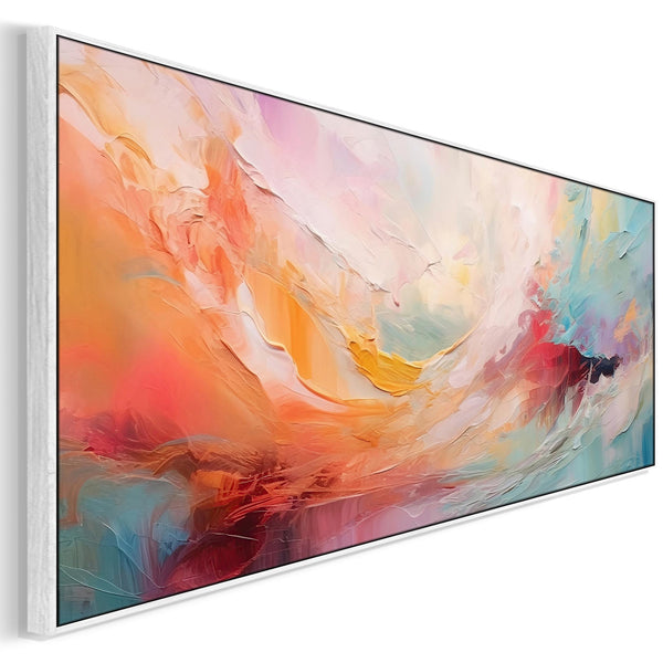 Bright Colourful Abstract Framed Wide Wall Art Modern Canvas